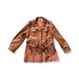 Women’s Vintage Bronton Faux Leather vinyl Jacket Brown Size 14